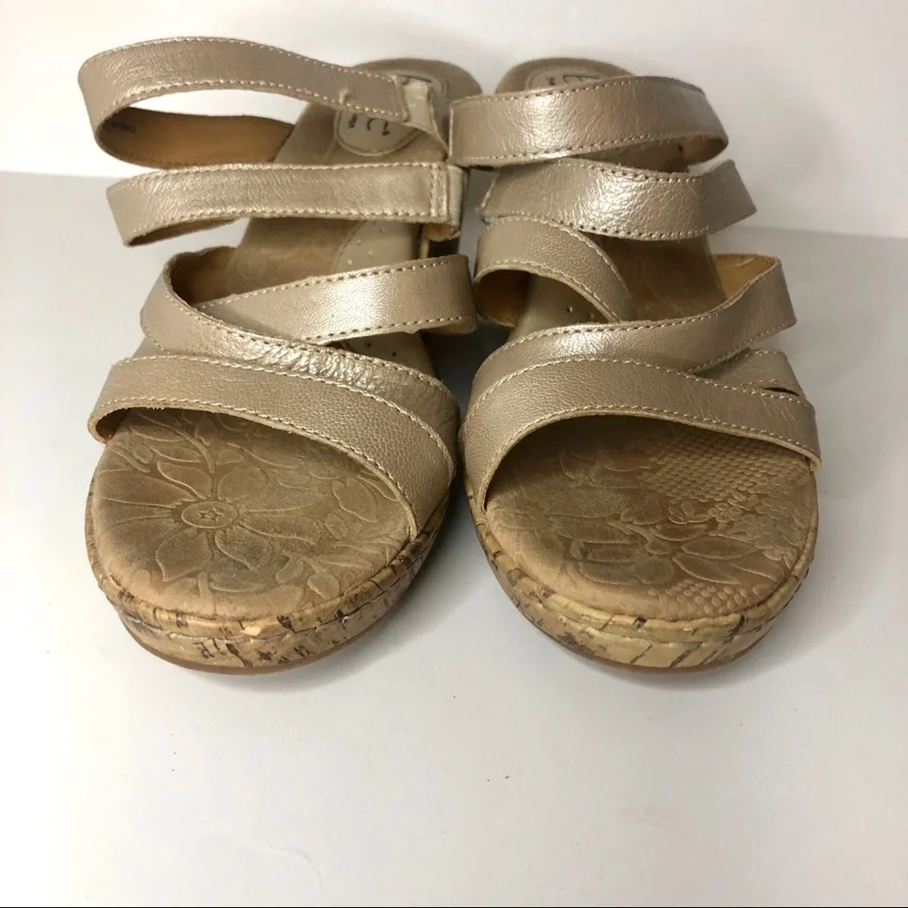 boc Metallic‎ Rose Gold Leather Strappy Cork Open Toe Slide Wedge Sandal 10
